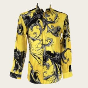 Versace Camicia Stampa Barocco In Seta Gialla E Nera Donna in Yellow