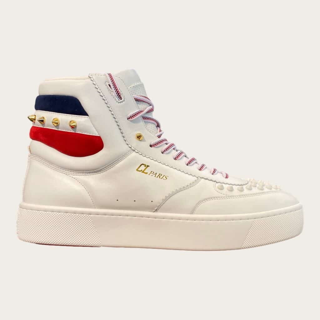Christian Louboutin sneakers in pelle bianca alta borchie, 45,5.