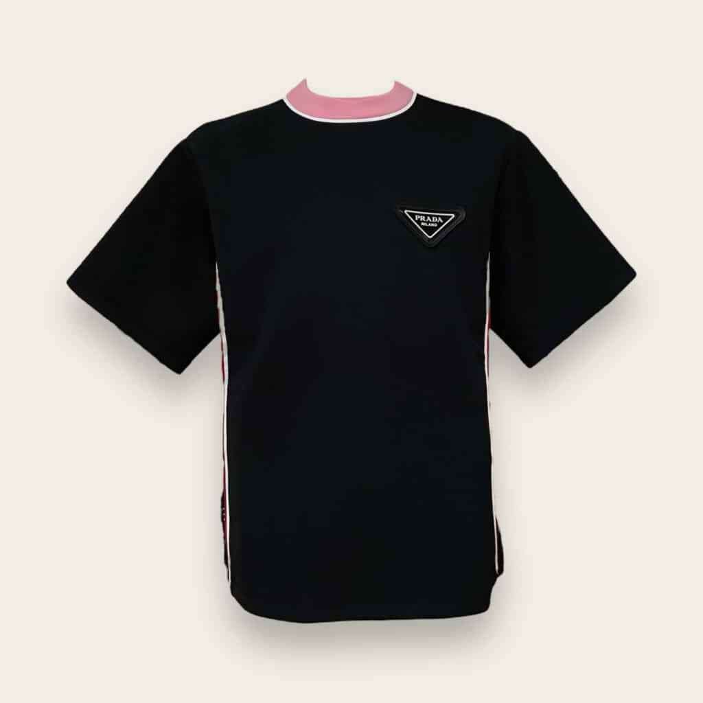 Prada t-shirt Oversize nera in neoprene logo, L.